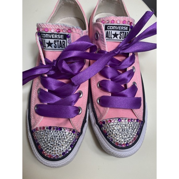 Converse All Star low-top Pink Purple Customized Rhinestone Bling sneakers Sz 6 - Picture 6 of 6